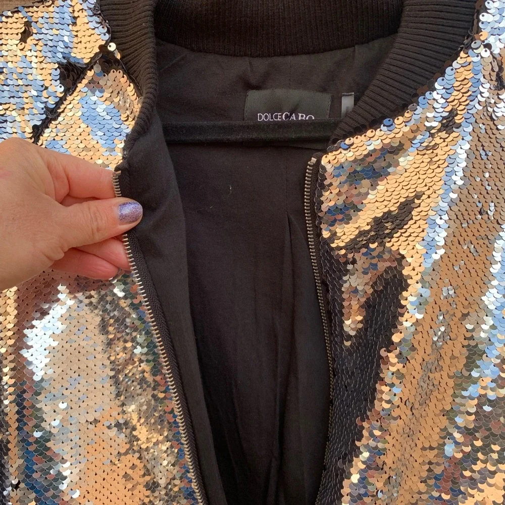 Dolce Cabo Silver & Black Sequins Bomber Jacket